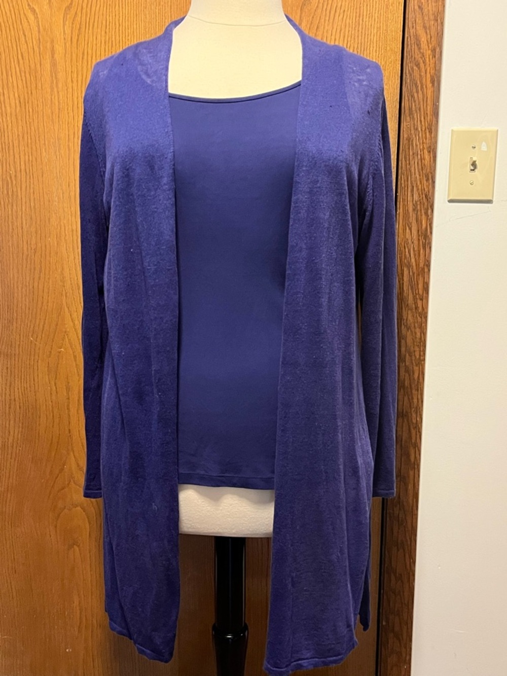 Eileen Fisher Open Front Linen Cardigan and Silk Tank in Deep Purple
